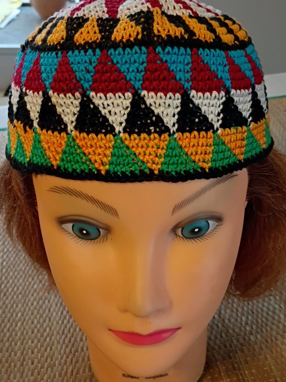 Hand-made Multicolor Geometric Beanie - Picture 3 of 8